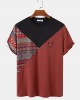 Mens Geometric   Smile Face Print Patchwork Short Sleeve T  Shirts