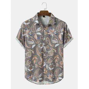 Mens Paisley Graphic Print Buttons Up Lapel Shirts