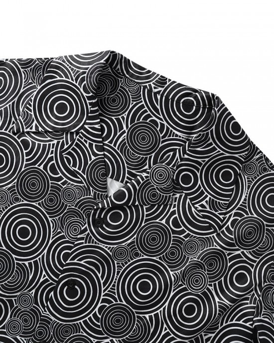 Mens Loop Overlay Print Buttons Short Sleeve Shirts