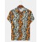 Mens Leopard Print Chest Pocket Street Short Sleeve Shirts