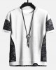 Mens Ethnic Paisley Print Stitching Texture Streetwear Short Sleeve T  Shirts