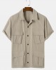 Mens Multi Utility Pocket Solid Color Cotton Short Sleeve Shirts