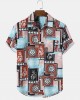 Mens Paisley Floral Color Block Print Ethnic Short Sleeve Shirts