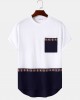 Mens Ethnic Matching Chest Pocket Curved Hem Short Sleeve T  Shirts