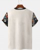 Mens Ethnic Tribal Pattern Letter Embroidered Knit Short Sleeve T  Shirts