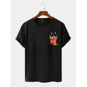 Mens Dog Fries Chest Print Crew Neck Short Sleeve T  Shirts