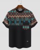 Mens Ethnic Geometric Print Stitching Crew Neck Short Sleeve T  Shirts