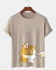 Mens Cute Cat Graphic Crew Neck Cotton Short Sleeve T  Shirts