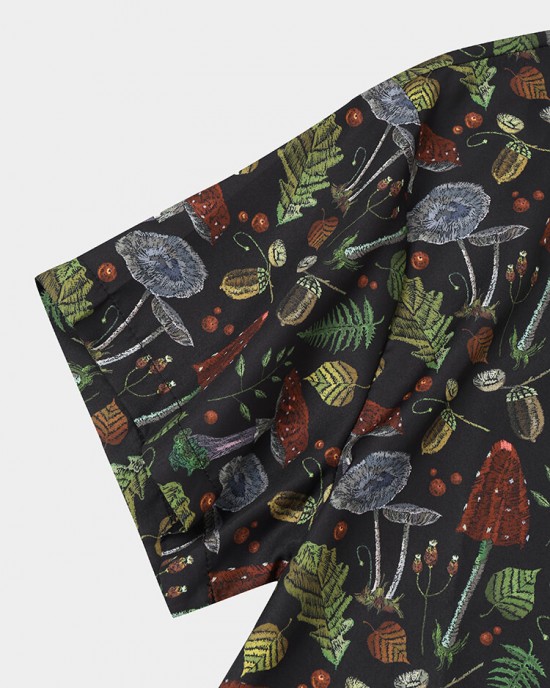 Mens Leaf Print Button Up Short Sleeve Shirts