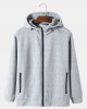 Men Knitted Pure Solid Color Zip Double Pockets Hooded Casual Hooded Jackets