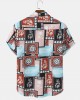 Mens Paisley Floral Color Block Print Ethnic Short Sleeve Shirts