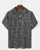 Mens Loop Overlay Print Buttons Short Sleeve Shirts