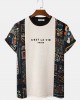 Mens Ethnic Tribal Pattern Letter Embroidered Knit Short Sleeve T  Shirts