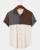 Mens Patchwork Spliced Ribbed Short Sleeve Shirts