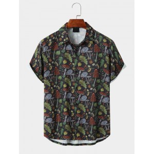 Mens Leaf Print Button Up Short Sleeve Shirts