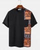 Mens Ethnic Tribal Pattern Stitching Pocket Short Sleeve T  Shirts