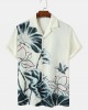 Mens Lotus Print Wash Painting Hem Cuff All Matched Shirts