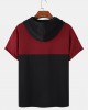 Mens Ethnic Pattern Ribbon Patchwork Short Sleeve Hooded T  Shirts