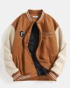 Mens Letter Graphics Drop Shoulder Patchwork Baseball Collar Jacket