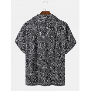 Mens Loop Overlay Print Buttons Short Sleeve Shirts