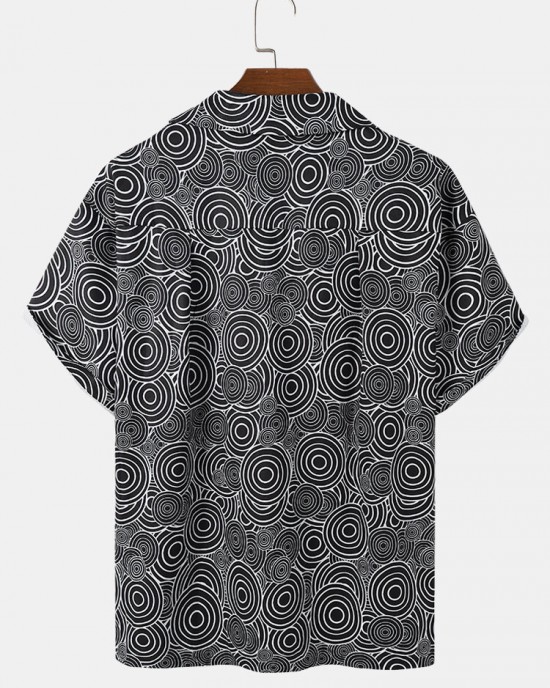 Mens Loop Overlay Print Buttons Short Sleeve Shirts