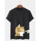 Mens Cute Cat Graphic Crew Neck Cotton Short Sleeve T  Shirts