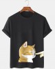 Mens Cute Cat Graphic Crew Neck Cotton Short Sleeve T  Shirts