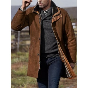 Mens Vintage Solid Color Warm Mid  Length Woolen Coats With Pocket