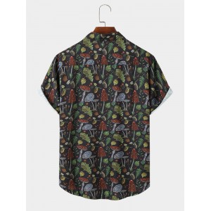 Mens Leaf Print Button Up Short Sleeve Shirts