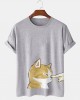 Mens Cute Cat Graphic Crew Neck Cotton Short Sleeve T  Shirts