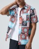 Mens Paisley Floral Color Block Print Ethnic Short Sleeve Shirts