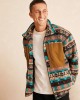 Men Ethnic Striped Fleece Patch Side Pockets Zipper Collar Jackets