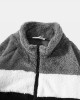 Men Teddy Plush Colorblock Stand Collar Pockets Zip Pullover Jacket Coat