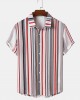 Mens Multicolor Striped Print Short Sleeve Lapel Shirts