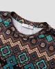 Mens Ethnic Geometric Print Stitching Crew Neck Short Sleeve T  Shirts