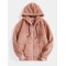 Men Casual Plush Teddy Zipper Pure Pockets Hooded Jackets