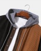 Mens Patchwork Double Pocket Corduroy Preppy Long Sleeve Hooded Shirts